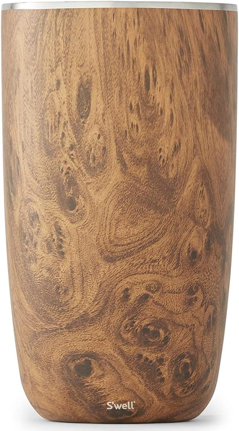 S'well Stainless Steel Ice Bucket with Tongs - Holds 68oz of Ice & Stainless Steel Wine Chiller - 750ml - Teakwood - Triple-Layered Vacuum-Insulated Container