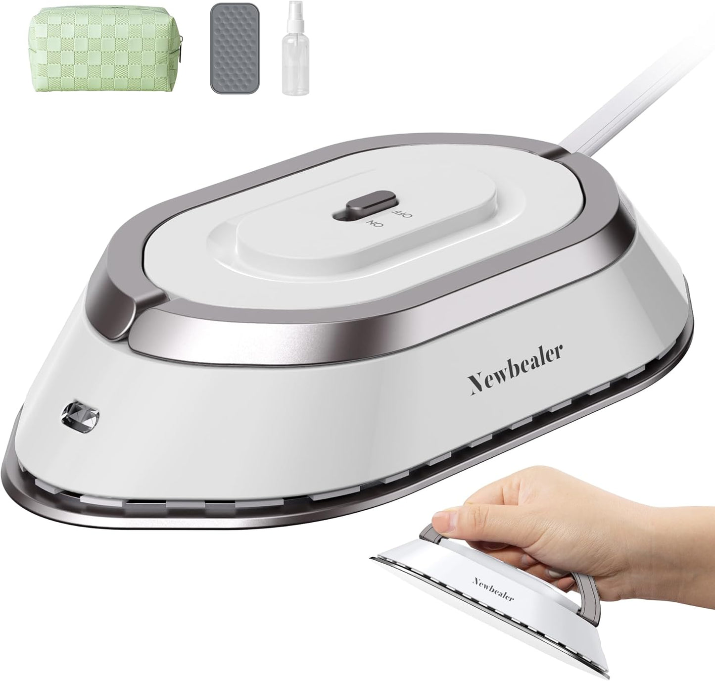 Newbealer Travel Iron - Mini Dry Iron with Global Voltage, 300W, Non-Stick Ceramic Soleplate, Silver