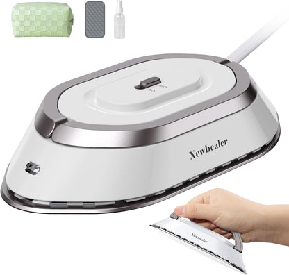 Newbealer Travel Iron - Mini Dry Iron with Global Voltage, 300W, Non-Stick Ceramic Soleplate, Silver