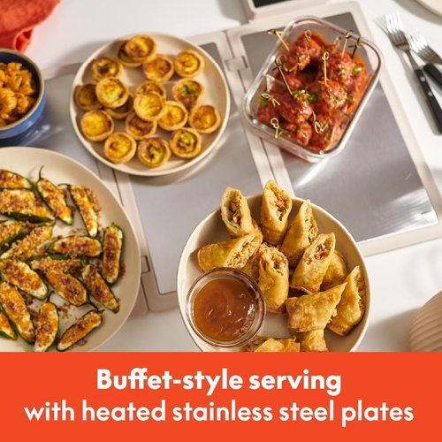 Bella Fold & Store Warming Tray - Adjustable Temperature & Timer | Compact 24.8” to 8.3” Design, Auto Shutoff, Stainless Steel