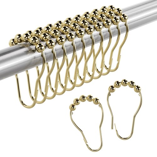 Amazer Shower Curtain Rings, Rust-Resistant Metal Shower Hooks Ring Shower Rings for Curtain Rolling Shower Curtain Hooks for Bathroom Shower Rod Shower Curtain Hangers, Set of 12, Gold