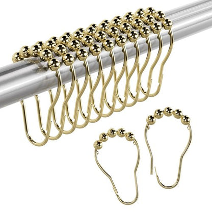 Amazer Shower Curtain Rings, Rust-Resistant Metal Shower Hooks Ring Shower Rings for Curtain Rolling Shower Curtain Hooks for Bathroom Shower Rod Shower Curtain Hangers, Set of 12, Gold