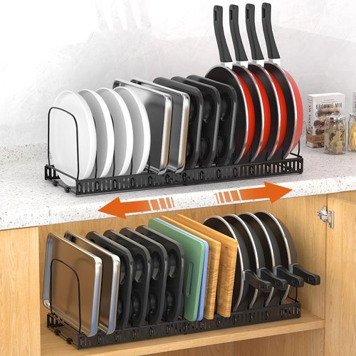 Housolution Baking Sheet Organizer - Expandable 12"-23" Rack with 14 Adjustable Dividers | Black Bakeware Storage