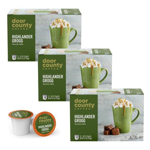 Door County Coffee Highlander Grogg Flavored Ground - 30 Single Serve Cups | Medium Roast, 100% Specialty Arabica