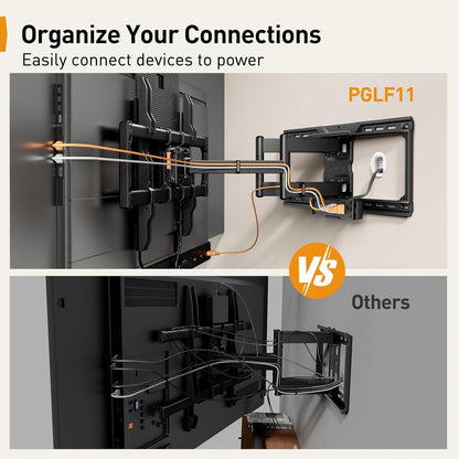 Perlegear Full Motion TV Wall Mount - Power Strip Included, Fits 42–90 Inch TVs Up to 150 lbs | Smooth Swivel & Tilt