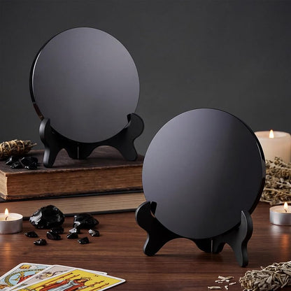Obsidian Scrying Mirror 5.91 in with Wood Stand - 2 Pack Variation of THIS listing
