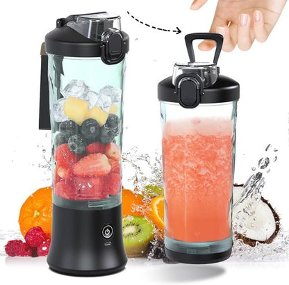 DENOKIN Portable Blender - Cordless 20oz Personal Size Blender for Shakes & Smoothies | Elegant Black with 6 Blades & Travel Lid