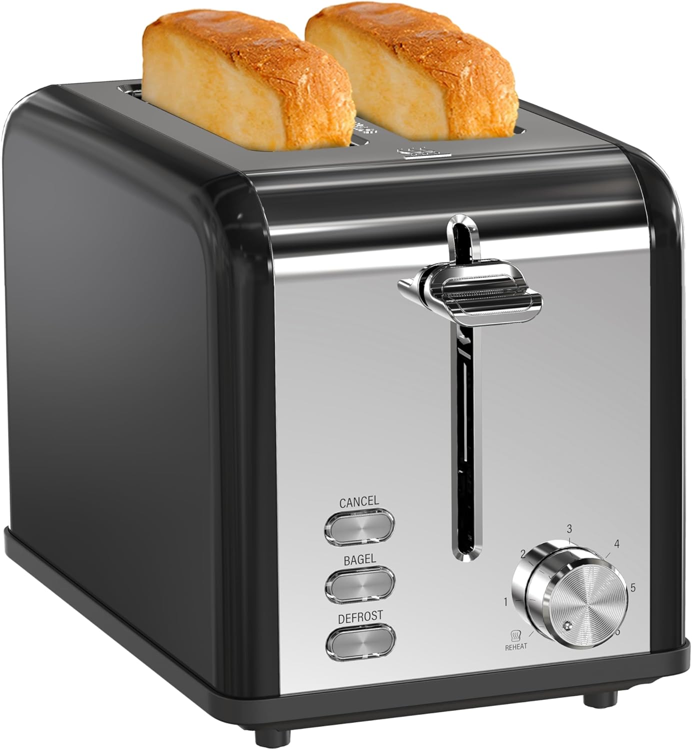 Simple Deluxe 2-Slice Toaster - Stainless Steel with 6 Browning Settings & Extra Wide Slot - Black