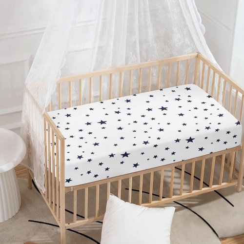 Streeyiu Stars Baby Crib Sheets for Boys Girls Navy Blue Star Fitted Crib Sheet for Standard Crib and Toddler Mattress Cute Baby Mattress Sheets Toddler Bed Sheet 52x28x8 in