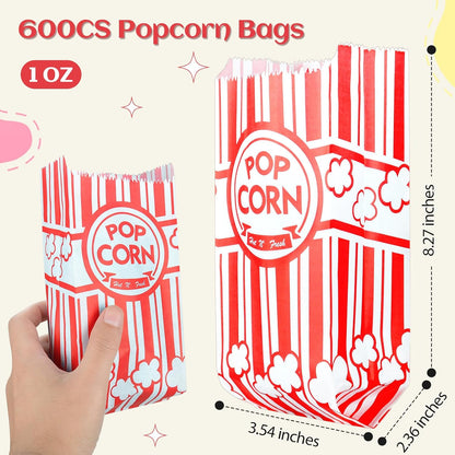 Skiennix Popcorn Bags - 202 Pcs with Scoop & Salt Shaker | 1 oz Individual Serving Size for Parties
