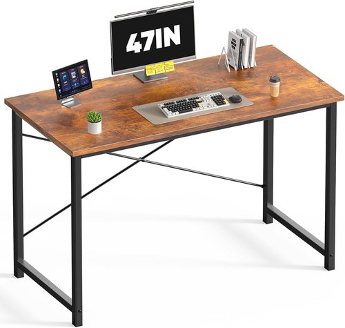 DUMOS 47-Inch Computer Desk - Modern Writing Table for Home Office | Space-Saving Design in Wood Brown