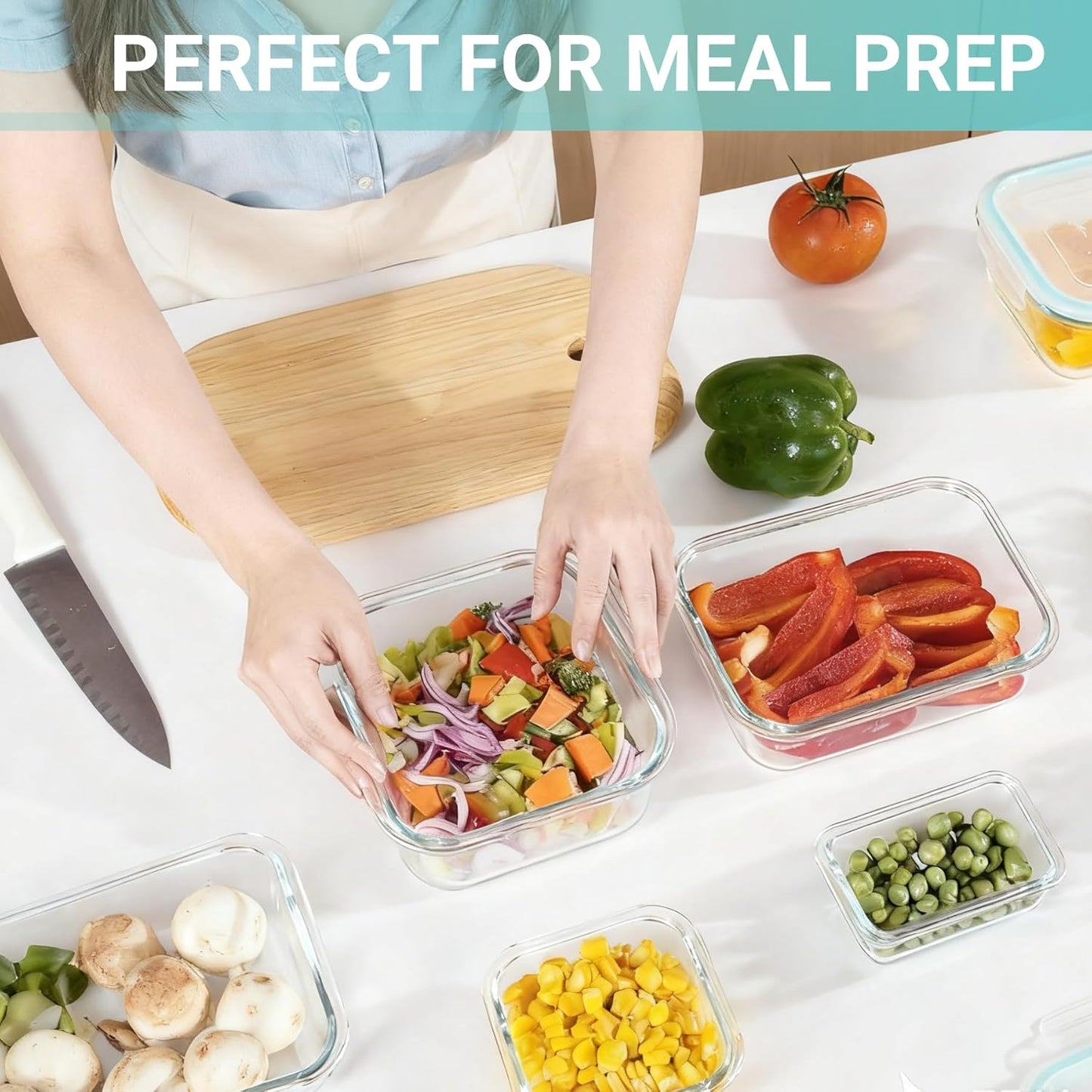 UNITED FLAMES 8-Piece Glass Food Storage Containers - Airtight, Leak-Proof Meal Prep Set | Oven, Microwave & Freezer Safe