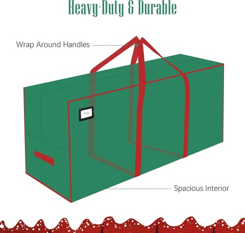 Cosy Family Christmas Tree Storage Bag - Durable 7.5 ft Heavy Duty Extra Large with Reinforced Handles & Dual Zippers - Green