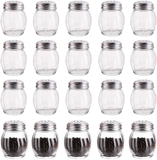 Nicunom 20 Pack 6 Oz Spices Shaker with Perforated Stainless Steel Lid, Swirl Glass Parmesan Cheese Shaker with Slotted Caps, Salt and Pepper Shakers Set, Seasonings Spice Retro Style Dispensers
