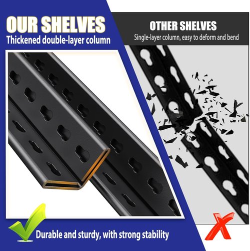 Garage Shelving | Heavy Duty Metal Storage Unit - 3500 lbs Capacity, Adjustable 5-Tier Wire Rack, Black - 72"x59"x20"
