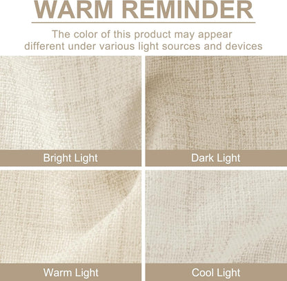 Skiennix 100% Blackout Linen Curtains - Thermal Insulated Drapes, 50" W x 84" L, Light Cream - 2 Panels Set