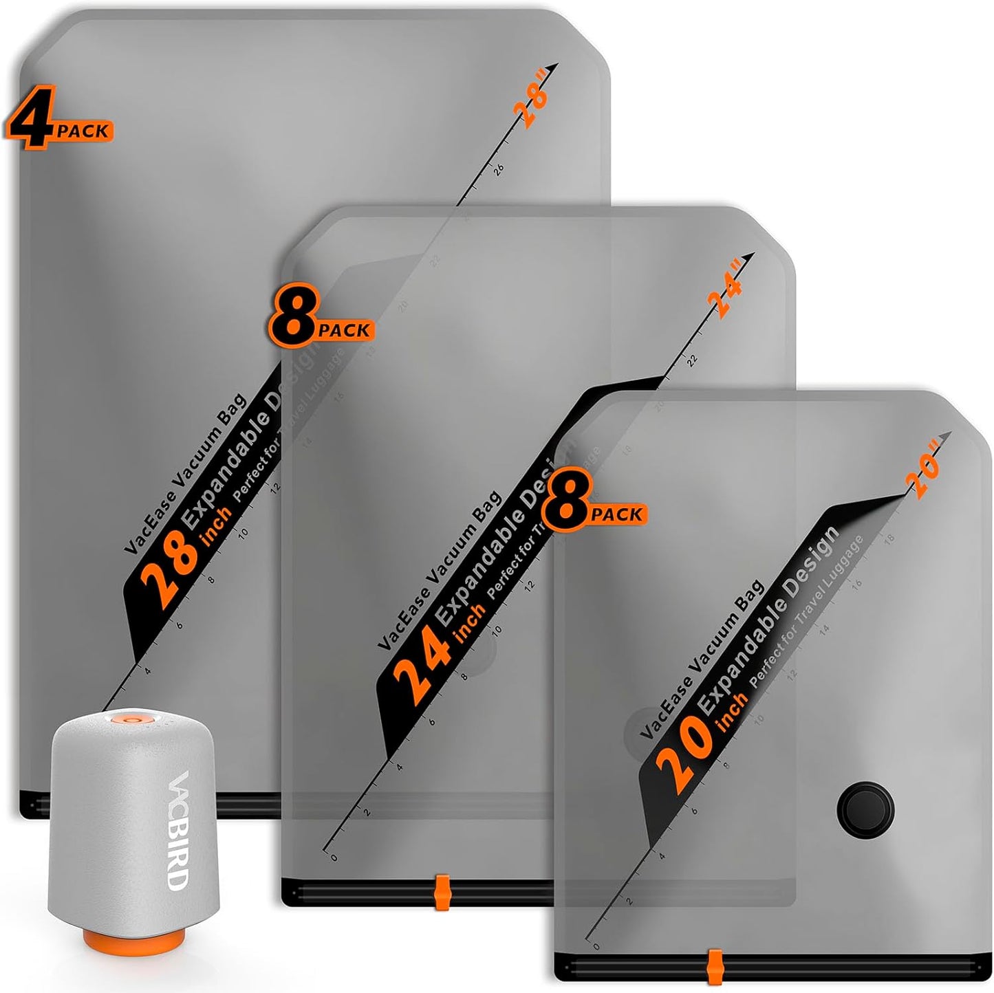 Vacbird Rechargeable Wireless Pump Travel Storage Bags - 20 Pack Space Saver for Clothes & Blankets