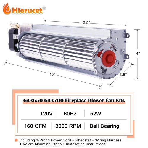 Hiorucet Fireplace Blower Fan Kit - Compatible with Desa Tech, FMI, Vanguard & More - GA3650A, GA3700, GA3750A