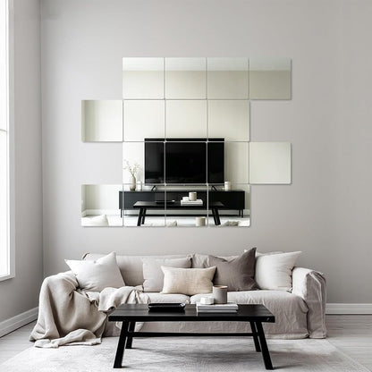12" 16Pcs Square Acrylic Mirror Tiles Self-Adhesive Wall Panels for DIY Decor