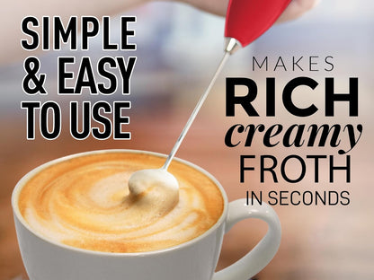 Zulay Powerful Milk Frother for Coffee with Upgraded Titanium Motor - Handheld Electric Whisk, Milk Foamer, Mini Mixer & Coffee Blender for Frappe, Latte, Matcha, No Stand - Red