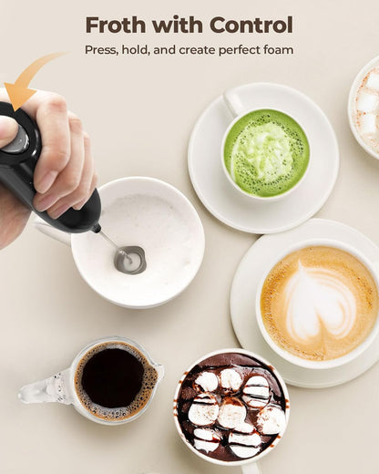 SimpleTaste Handheld Electric Milk Frother - Stainless Steel Whisk for Cappuccino & Latte | Midnight Black