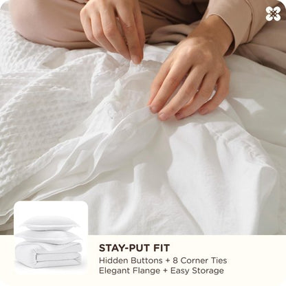 Bedsure Cotton Duvet Cover King - 100% Cotton Waffle Weave Coconut White Duvet Cover King Size, PureWoven Breathable Bedding Set for All Season, 3 Pieces, 104"x90"