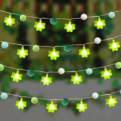 Skiennix St. Patrick's Day Lights Garland - 20 LED Lucky Clover Pompoms | 9.85ft Indoor Decor