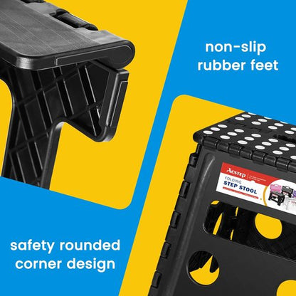 ACSTEP Folding Step Stool - Premium Heavy Duty 13-Inch Foldable Stool for Adults | Black