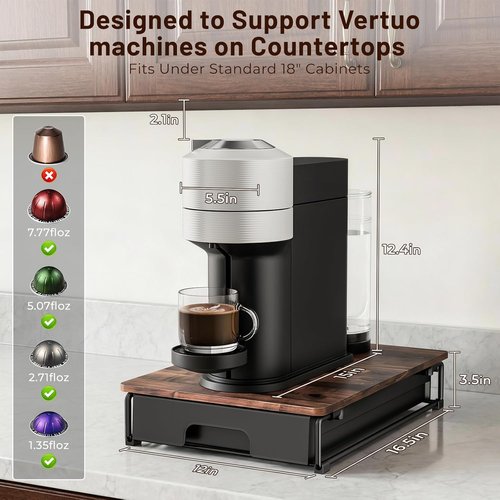 EVERIE Wooden Coffee Pod Storage Drawer - Large Capacity Organizer for Nespresso VertuoLine Capsules | Rustic Brown