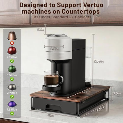 EVERIE Wooden Coffee Pod Storage Drawer - Large Capacity Organizer for Nespresso VertuoLine Capsules | Rustic Brown