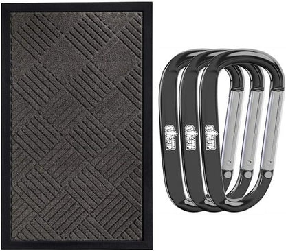 GORILLA GRIP WeatherMax Doormat - Heavy Duty 17x29 Inch Gray Diamond | Includes 3 Pack Black Carabiner Clips