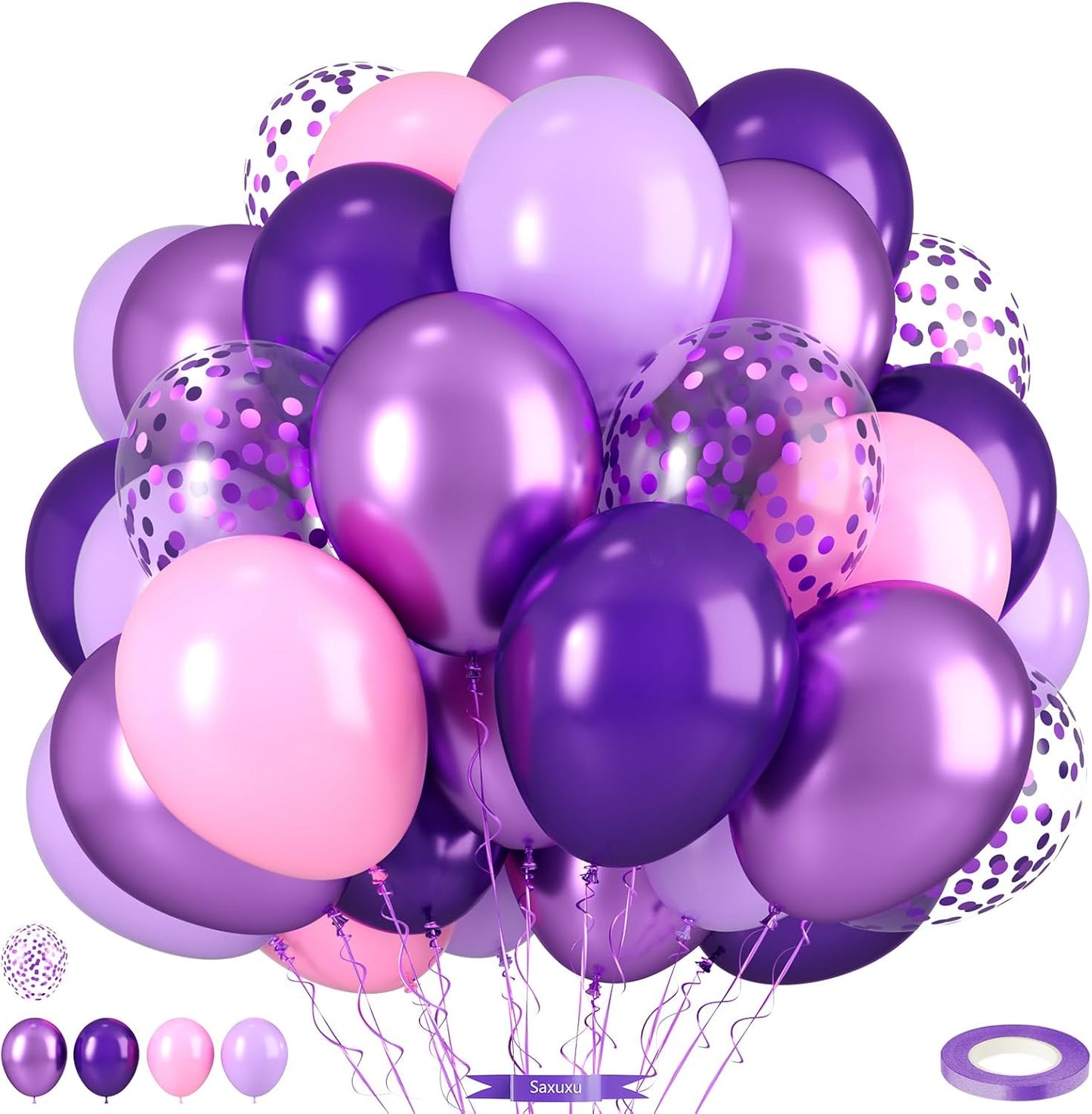 Skiennix Pink & Purple Balloons - Metallic Confetti Latex for Birthday Party & Baby Shower Decor