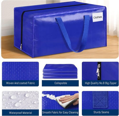BlissTotes Heavy Duty Moving Bags - Extra Large Collapsible Storage Totes | 125L, 4 Pack with Tag Pockets