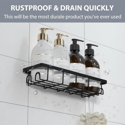 Uninol Shower Caddy Organizer with Hooks,Self Adhesive Bathroom Shelves,No Drilling Bathroom Organizers and Storage,Perfect for RV, Apartment, Home Decor,2 Pack Black