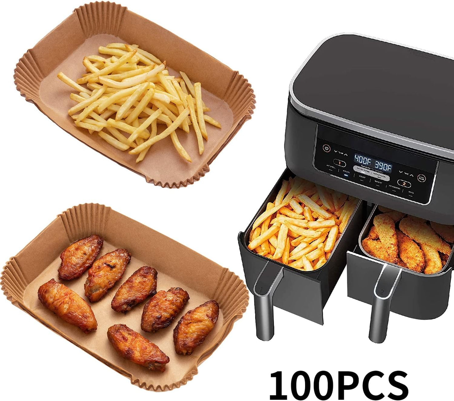 Ninja Air Fryer Disposable Paper Liners - 100PCS Food Grade Parchment Baking Paper (9 x 6, Natural)