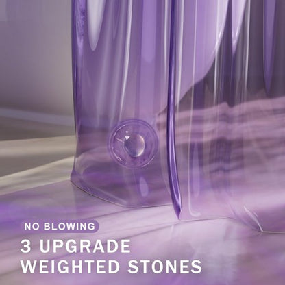 AmazerBath Purple Shower Curtain Liner Luxury, EVA Soft Clear Heavy Duty Shower Curtain and Liner 2-in-1, 72x72 Plastic Weighted Bathroom Liner, 12 Rustproof Grommets & 3 Heavyweight Stones