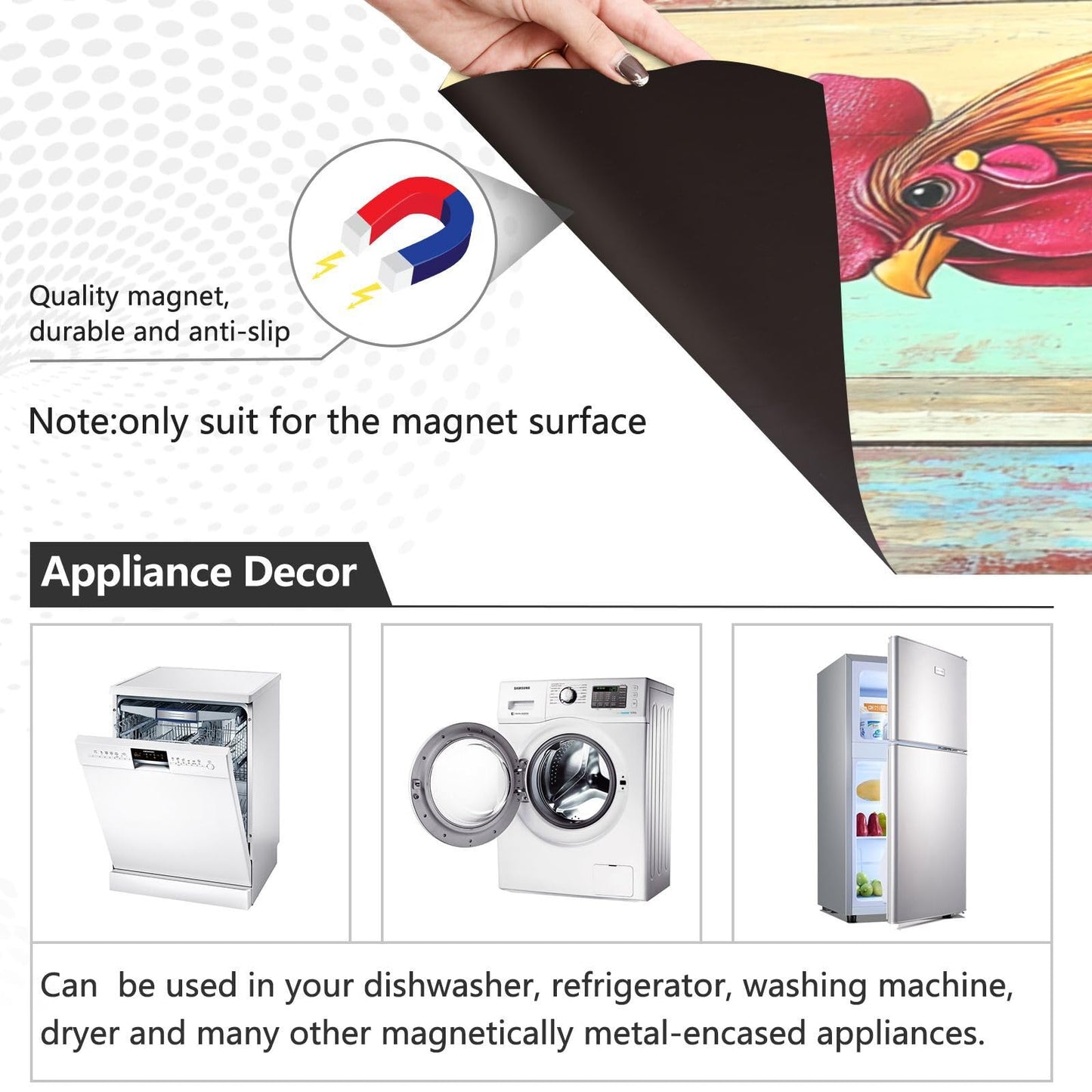 Rooster Dishwasher Magnet Cover 23x26 inch,Decorative Dishwasher Magnet Cover Farmhouse Refrigerator Magnetic Sticker Cover