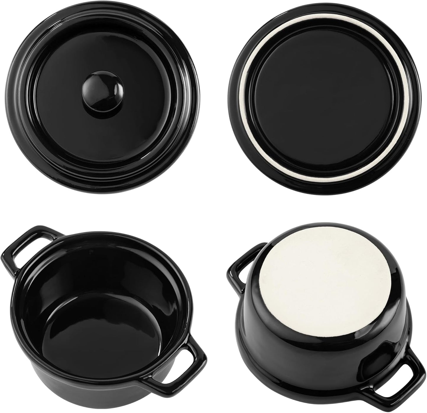 Navaris Mini Dutch Oven Casserole Dish Set - Oven-Proof with Lid - Easy Clean - 4 x 8 oz (237 ml) - Black