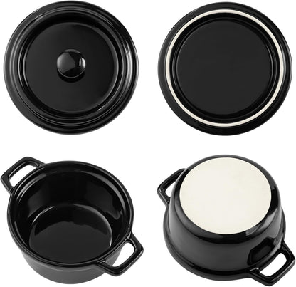 Navaris Mini Dutch Oven Casserole Dish Set - Oven-Proof with Lid - Easy Clean - 4 x 8 oz (237 ml) - Black