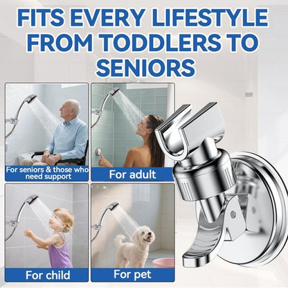 PROZADAHAO Adjustable Shower Head Holder, Bathroom Suction Cup Bracket for Handheld Showerhead, Removable Wall Mounted Shower Bracket (Silver) (Silver, 1)