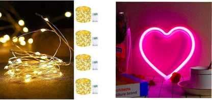 EXF Fairy Lights 4-Pack - Battery Operated with Timer | Pink Heart Neon Light - USB or Battery Powered for Bedroom & Party Decor