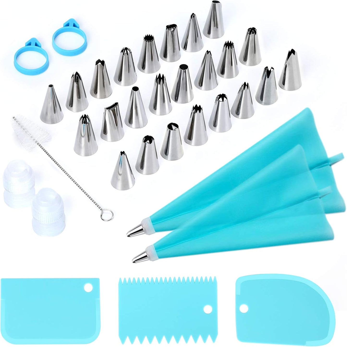 Wilton 34-Piece Cake Decorating Set - Piping Bags, 24 Stainless Steel Tips & Icing Smoothers