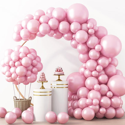 RUBFAC Pearl Pink Balloons - 129-Piece Latex Balloon Garland Kit for Weddings & Parties | 5-12 Inch Sizes