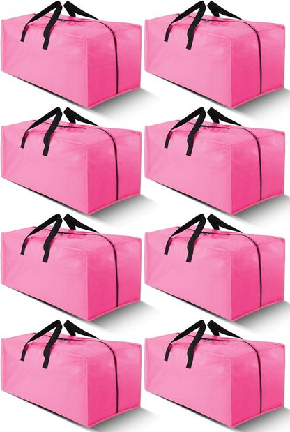 Cosy Family Extra Large Moving Bags - 8 Pack with Strong Handles, Zippers & Backpack Straps | Space-Saving Storage Totes in Pink