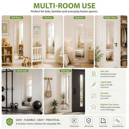 Shatterproof Acrylic Mirror Tiles, 12x12 inch, 4 Pack for Kids Rooms
