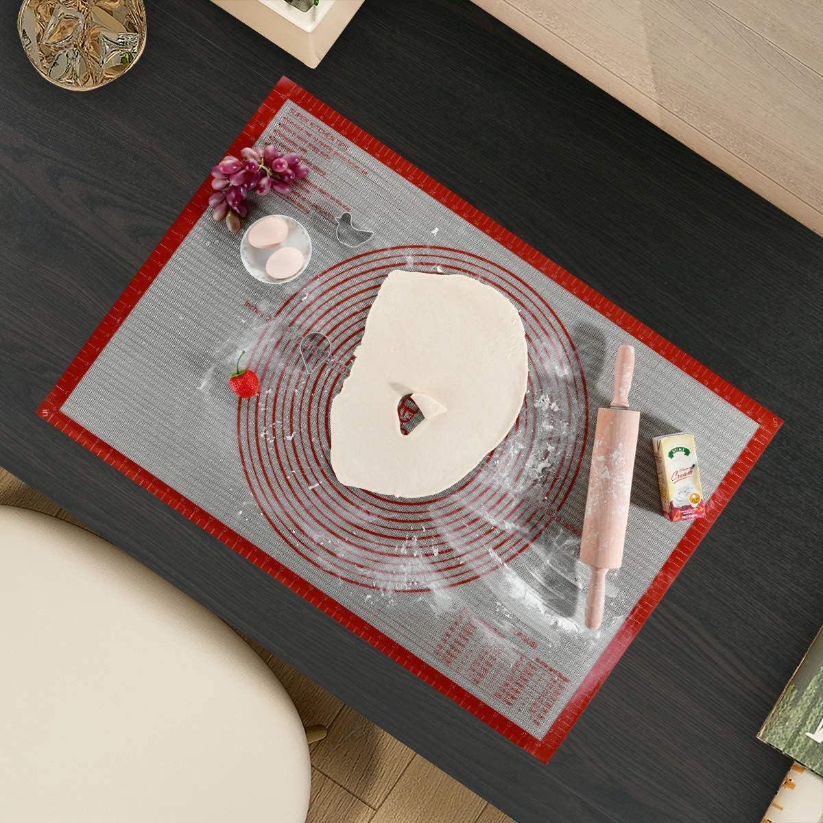 Skiennix Extra Large Non-Slip Silicone Pastry Mat - 36'' x 24'' with Measurements for Baking | Red (Pack of 2)