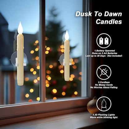 Skiennix 6 Pcs Sensor Window Candles - Flickering LED Lights with Suction Cups for Xmas Decor | White
