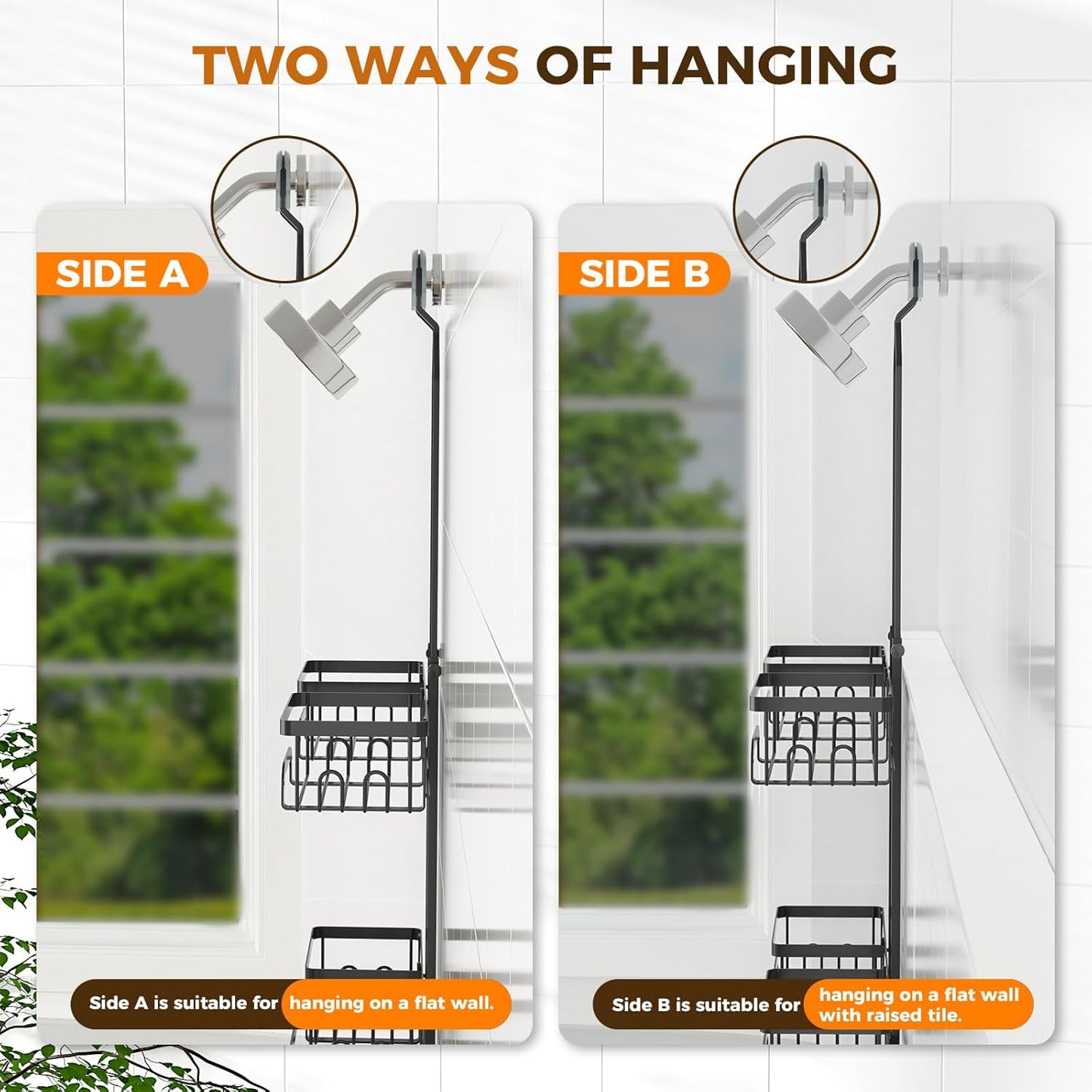 Reinhardt Adjustable Shower Caddy - Rustproof Organizer with Hooks & Soap Holder | Black