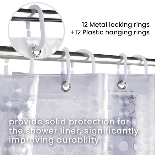 LiBa PEVA Shower Curtain Liner with 12 Plastic Rings, 8G Waterproof Shower Liner, 72x72 Inch Clear Shower Curtain with Magnets, Weighted Bathroom, 3D Clear Bubbles Pattern