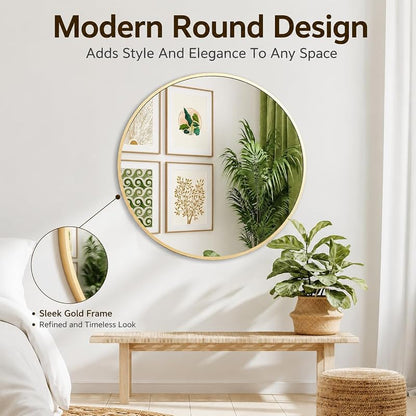 32 Inch Round Wall Mirror with Black Metal Frame - Modern Home Decor (Variation: Black)